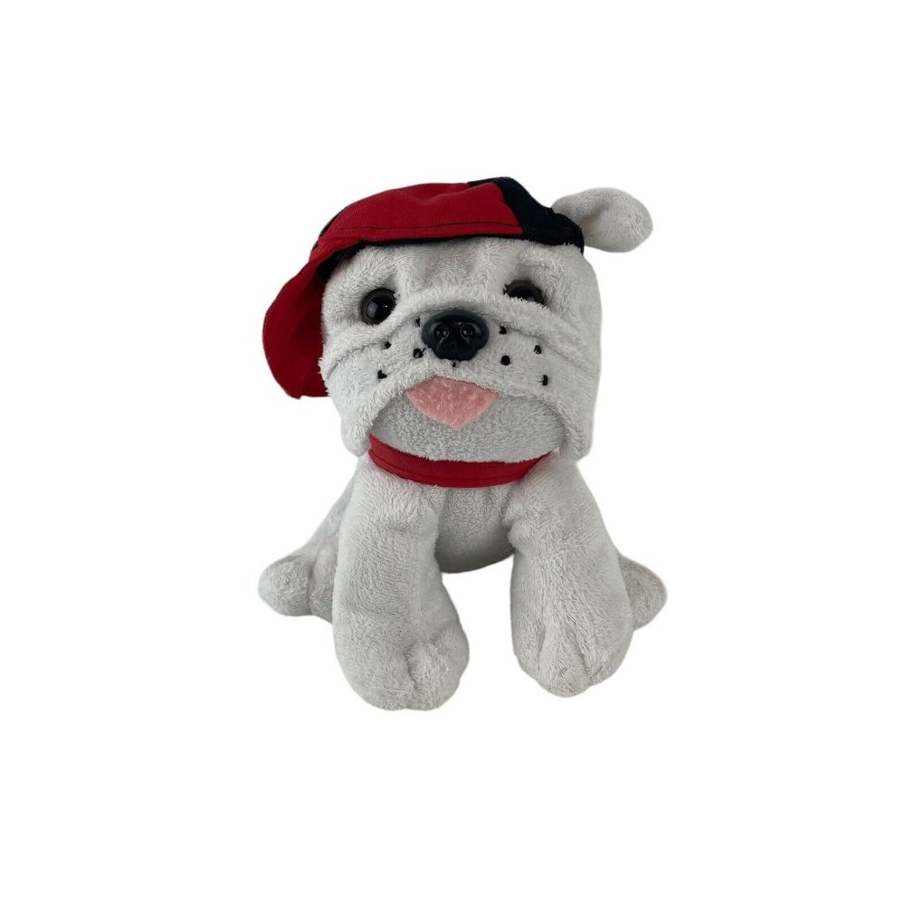 Burton+BURTON White Geogia French Bull Dog Plush 7" Red Black Cap Stuffed Puppy